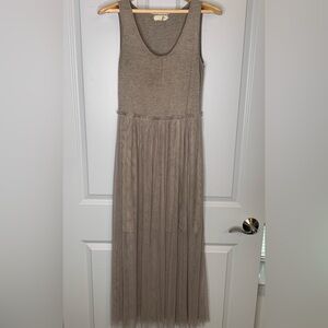 A’reve Tan Tulle Maxi Dress with Built-In Mini Skirt in Size M